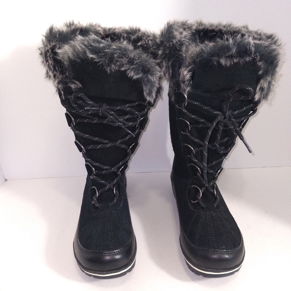 C9 by Champion Black Leather & Suede Faux Fur Trimmed Snow Boots- Size 7 NWOT - Picture 4 of 12